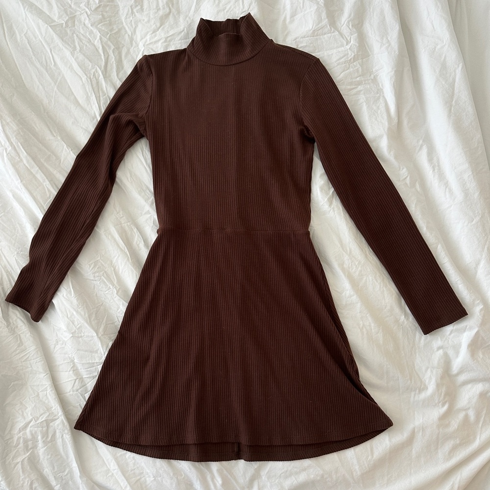 Reformation Maya Knit Turtleneck Mini Dress - Brown